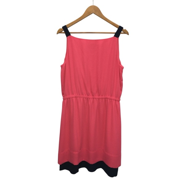 NWT L Ann Taylor LOFT Pink Navy Blue Drawstring Summer Dress - Women Large - Picture 8 of 12